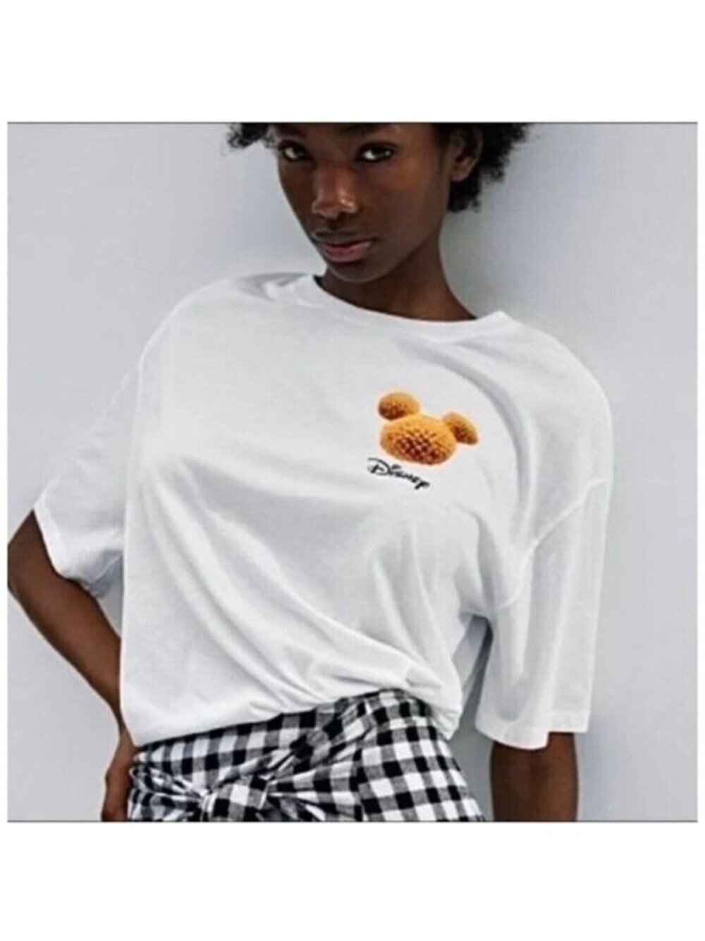 Zara Disney Mickey Mouse Head Flowers Yellow T-Shirt Tee Sz M